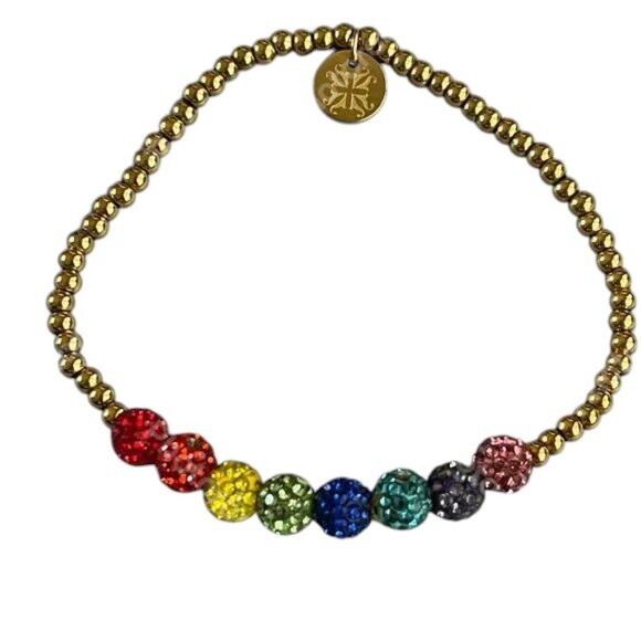 Rustic Cuff Mini Shambala Beads Multi Color Stretch Logo Bracelet - Picture 1 of 3